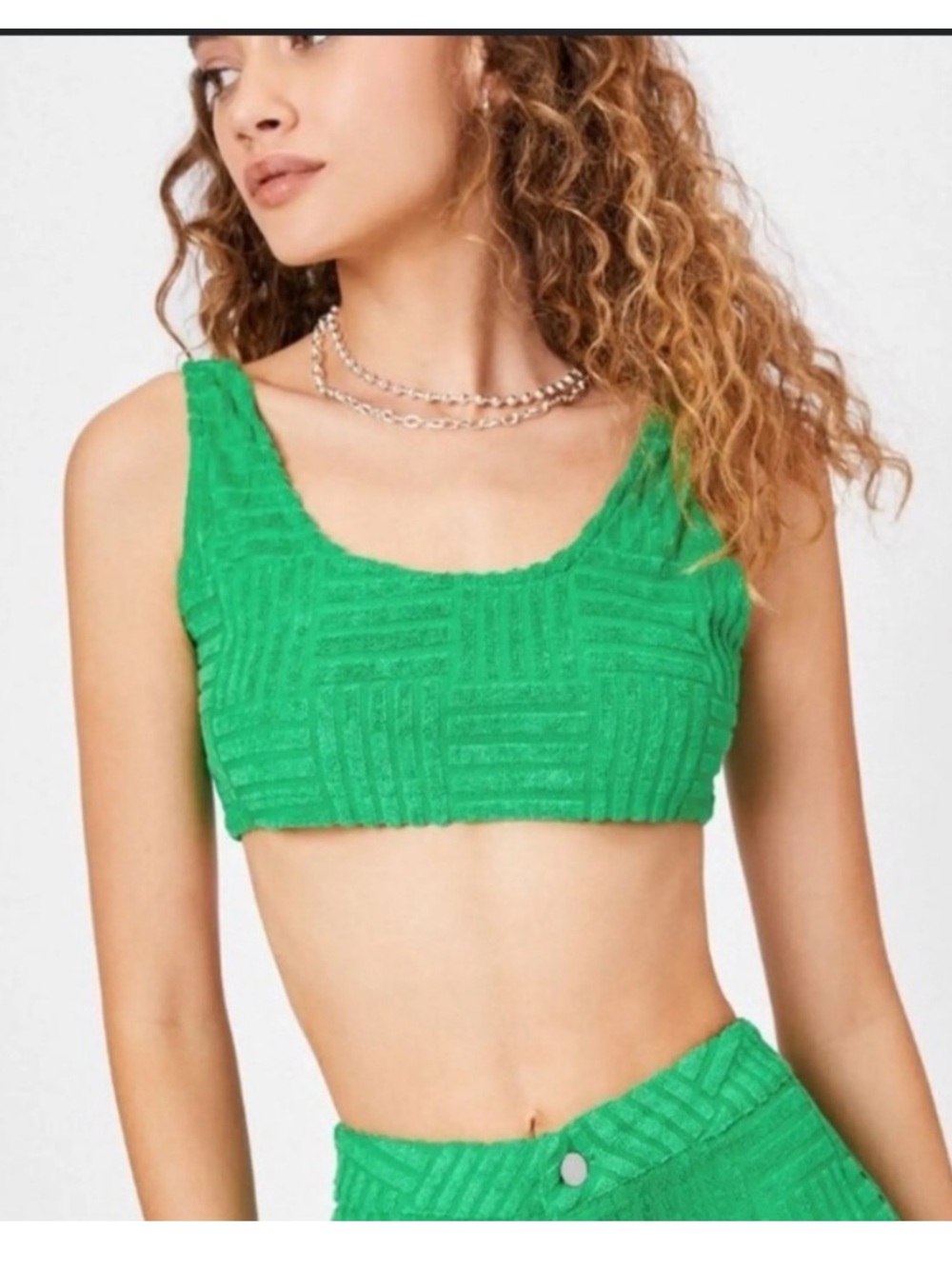 Cider Green Terry Cloth Crop XS Textured Sleeveless Summer Bralette Style NWT - Picture 1 of 7